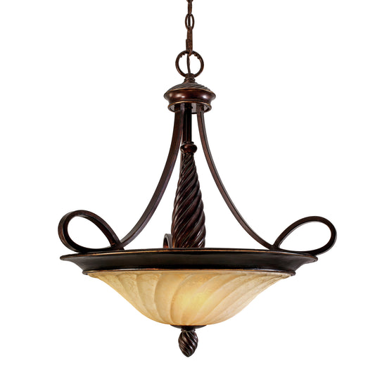 Diana 3 Light Pendant in Cordoban Bronze with Remolino Glass