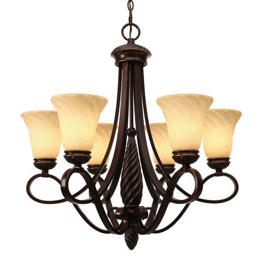 Diana 6 Light Chandelier in Cordoban Bronze with Remolino Glass