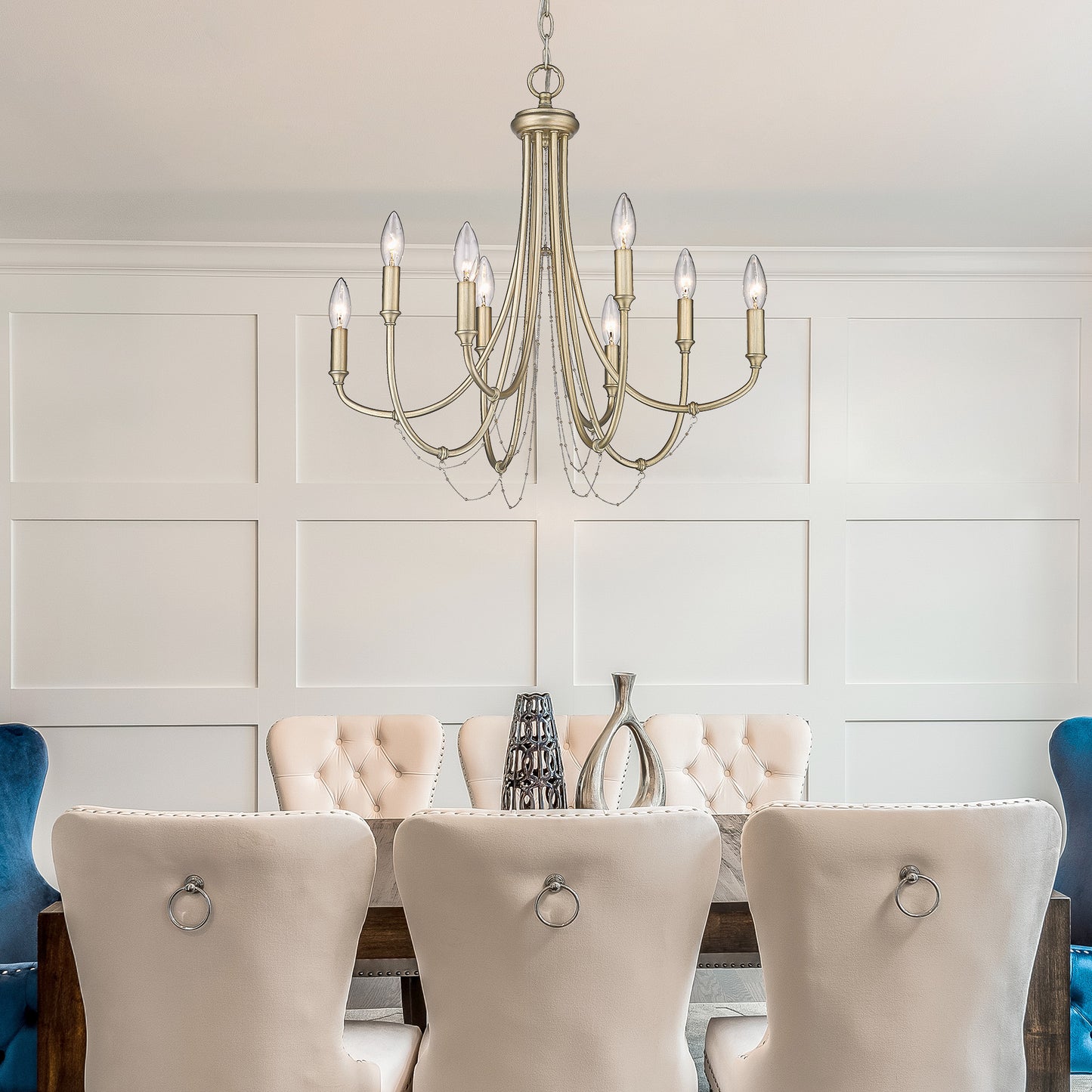 Feya 8 Light Chandelier in White Gold