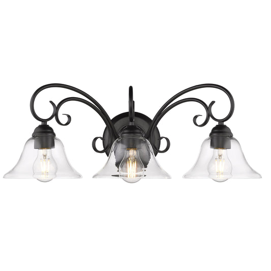 Hercules 3 Light Bath Vanity in Matte Black with Clear Glass