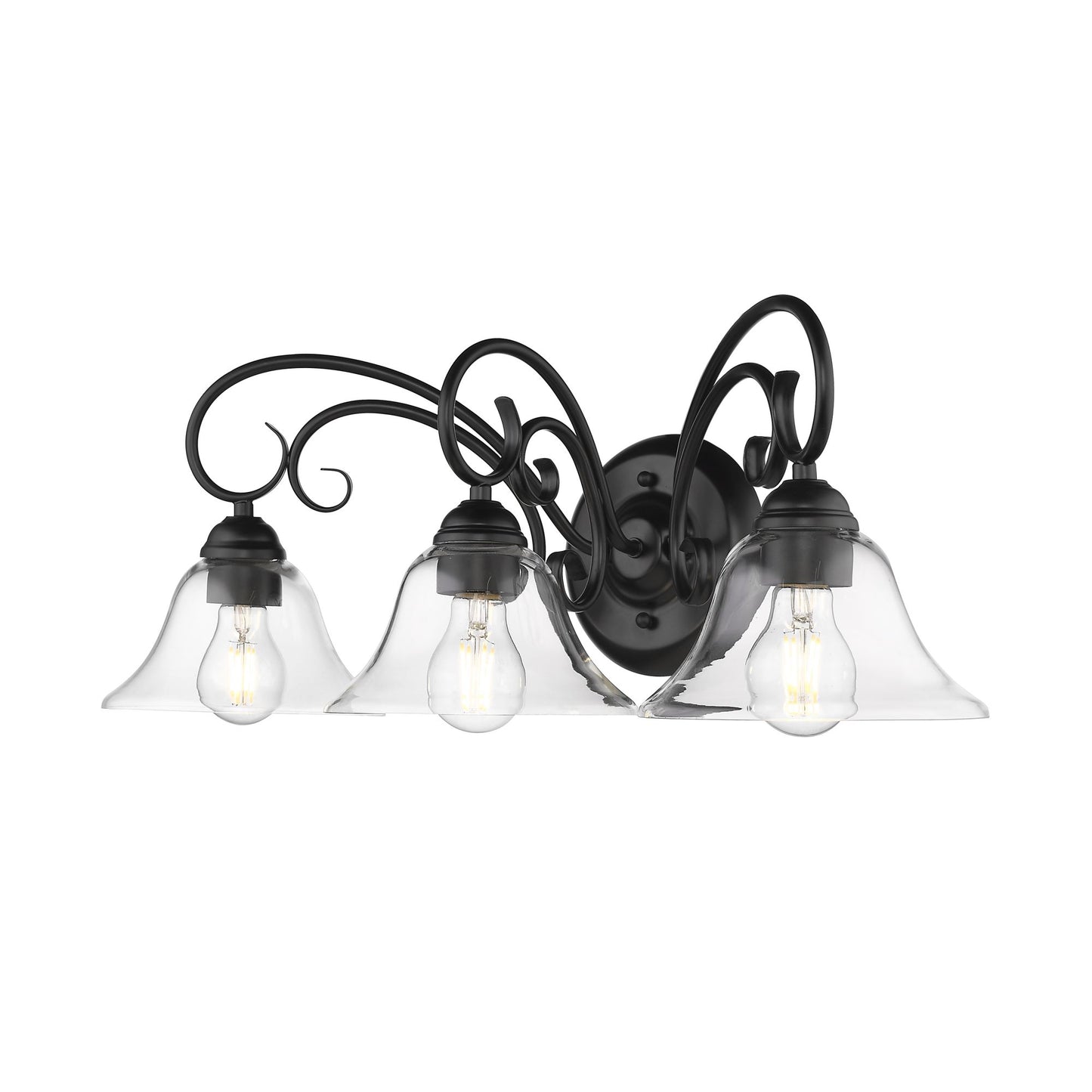Hercules 3 Light Bath Vanity in Matte Black with Clear Glass
