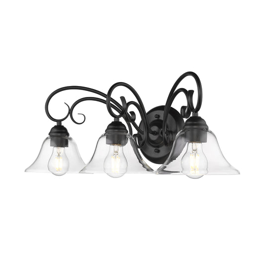 Hercules 3 Light Bath Vanity in Matte Black with Clear Glass
