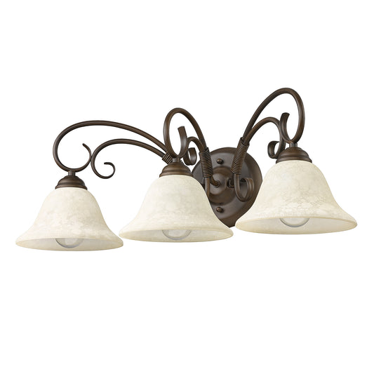 Hercules 3 Light Bath Vanity in Rubbed Bronze with Tea Stone Glass