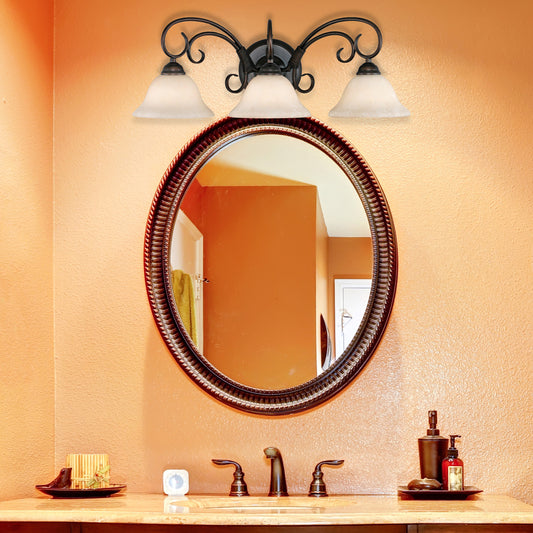 Hercules 3 Light Bath Vanity in Rubbed Bronze with Tea Stone Glass
