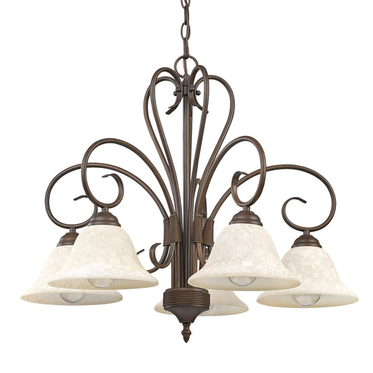 Hercules 5 Light Nook Chandelier in Rubbed Bronze with Tea Stone Glass