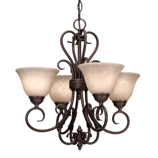 Hercules 4 Light Mini Chandelier in Rubbed Bronze with Tea Stone Glass
