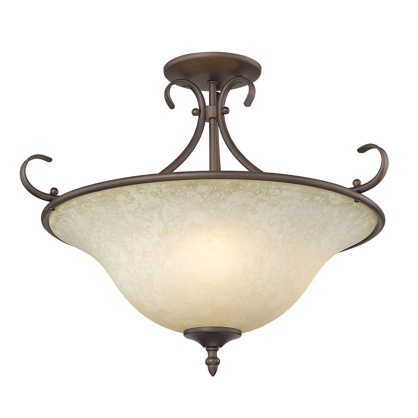 Hercules Semi-Flush in Rubbed Bronze with Tea Stone Glass