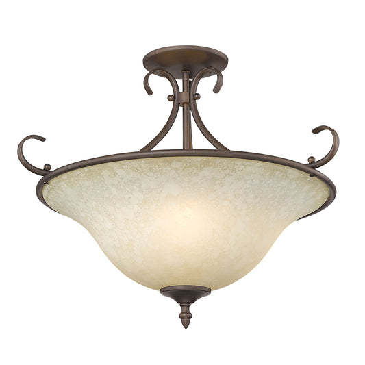 Hercules Semi-Flush in Rubbed Bronze with Tea Stone Glass