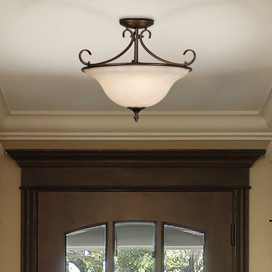 Hercules Semi-Flush in Rubbed Bronze with Tea Stone Glass
