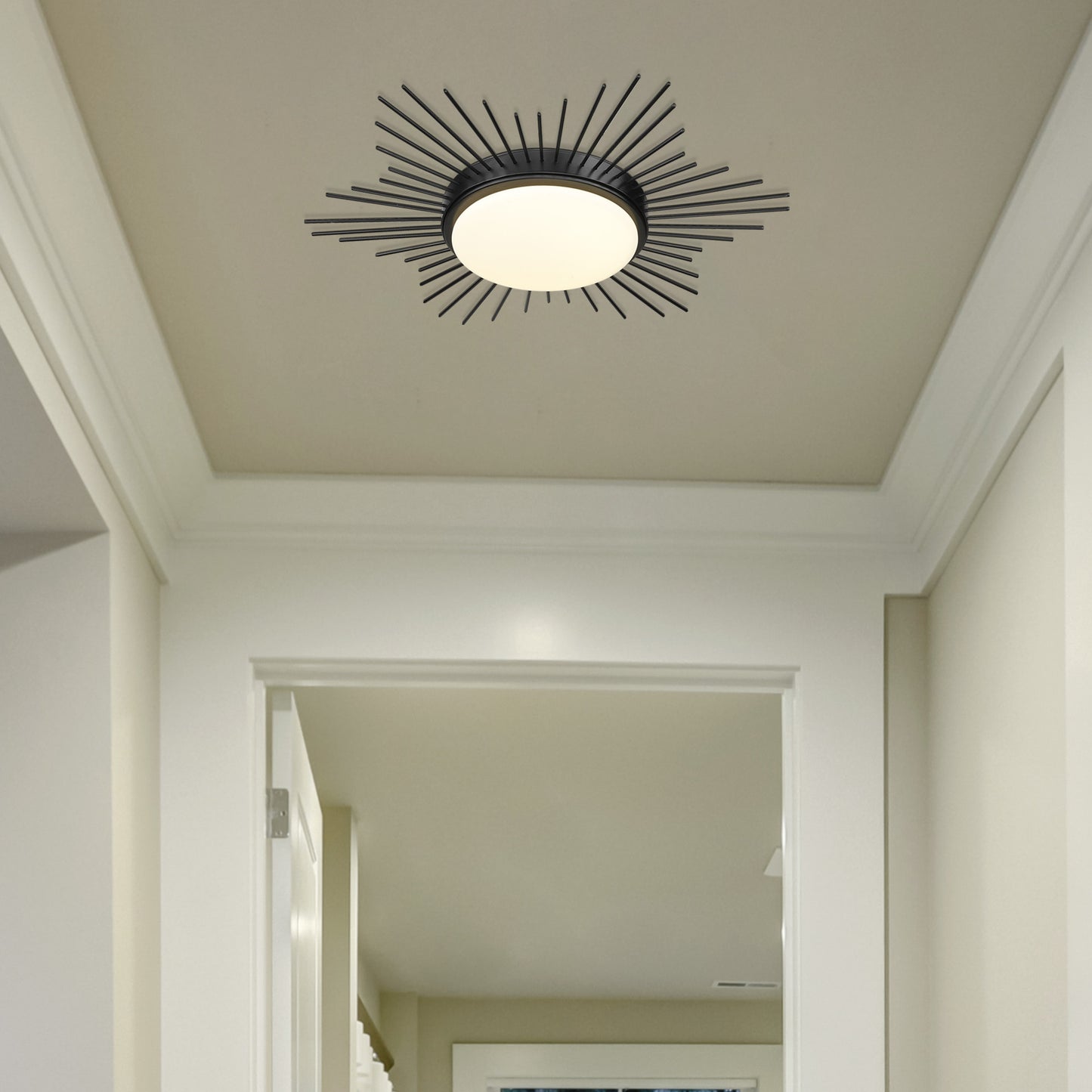 Apollo Flush Mount - 18" in Matte Black with Opal Glass Shade