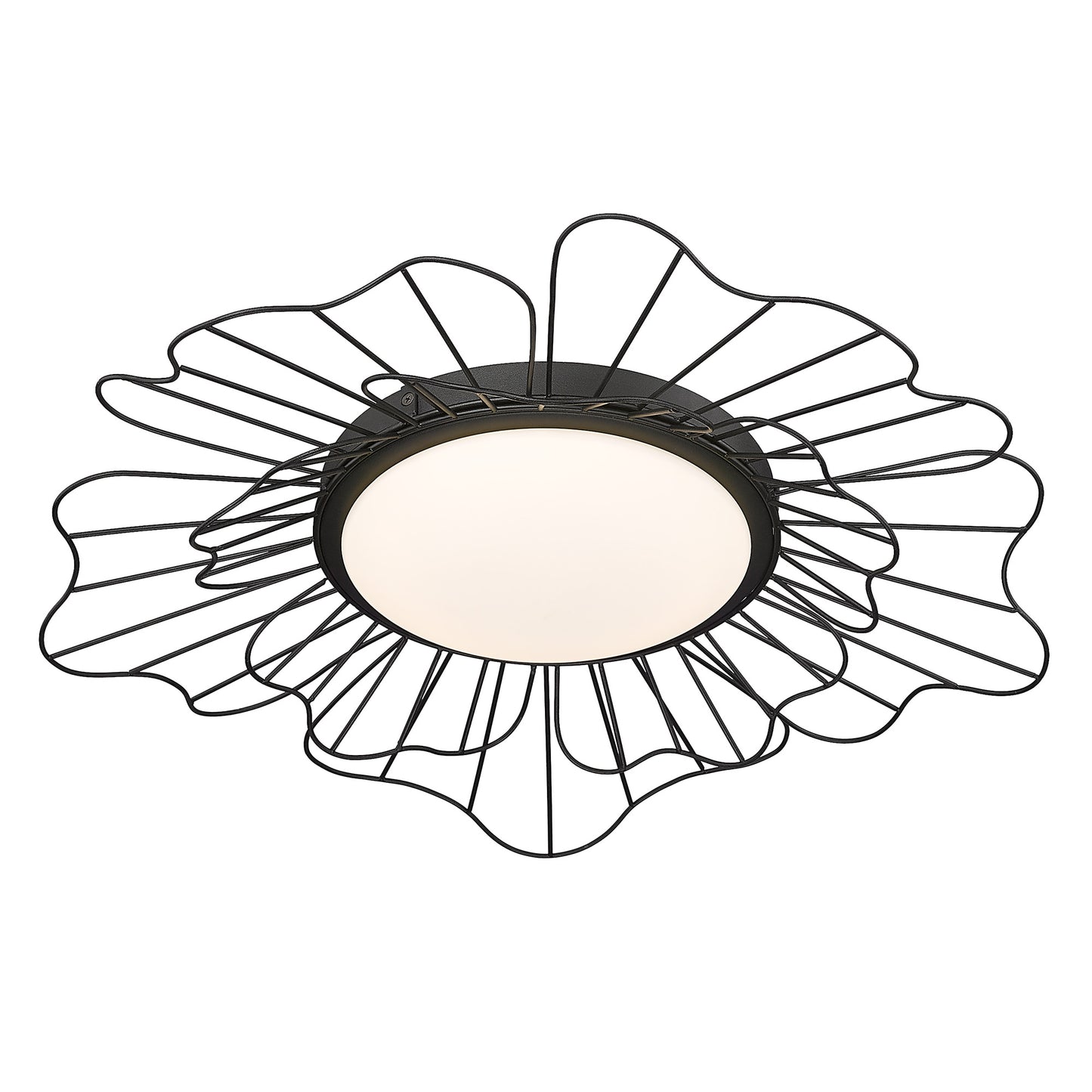 Yasmin NB Flush Mount - 24" in Natural Black with Opal Glass Shade
