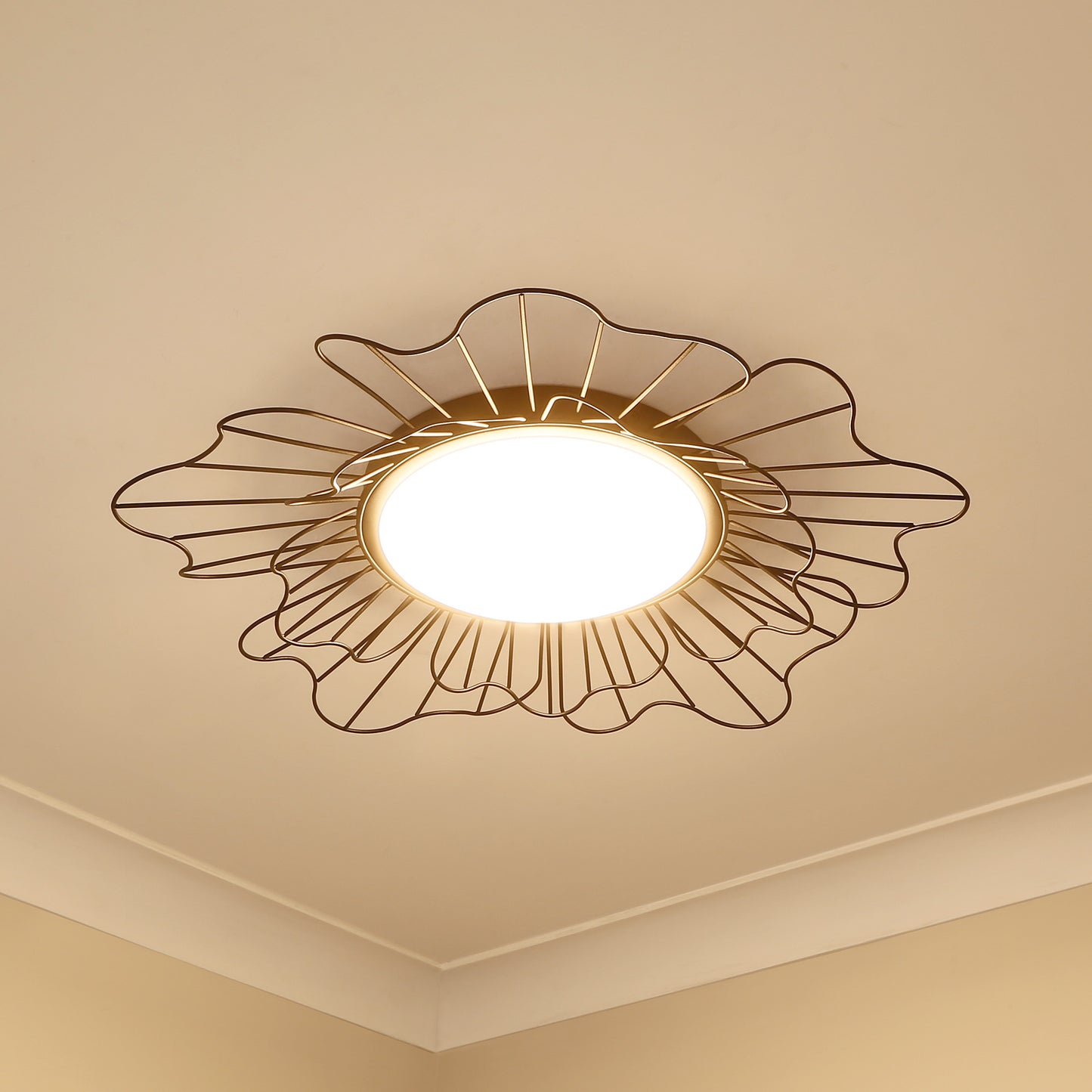 Yasmin NB Flush Mount - 24" in Natural Black with Opal Glass Shade