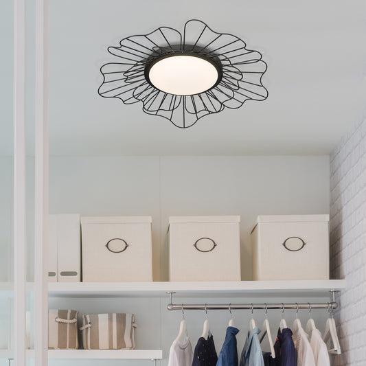 Yasmin NB Flush Mount - 24" in Natural Black with Opal Glass Shade