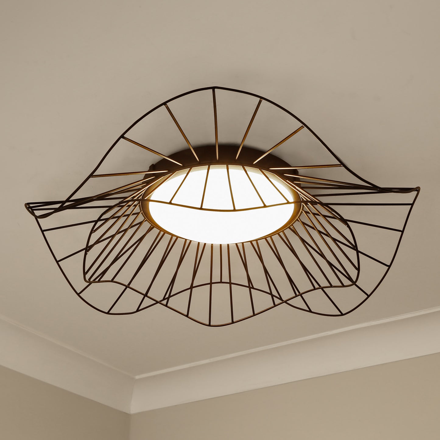 Rosada Flush Mount - 24" in Natural Black with Opal Glass Shade
